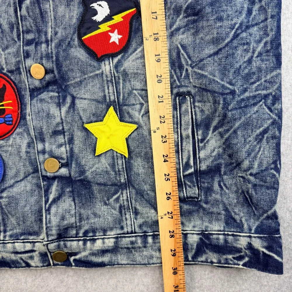 NovaMen Mens Acid Wash Denim Trucker Jacket Multi Patch Blue XL DN-21-FN